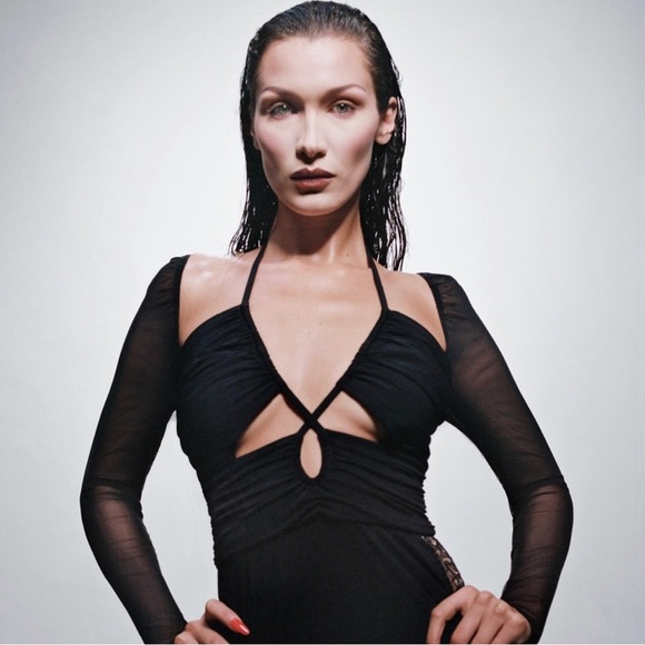 Self Portrait Too Jersey Cut Out Mesh Top Sleeves Black NWOT Women’s Size 4 - Picture 1 of 10